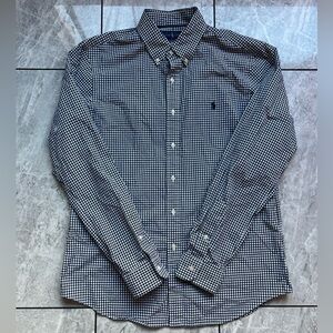 Ralph Lauren Mens White/Black Gingham Slim Fit Stretch Poplin Embroidered Pony L